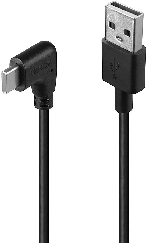 Lindy USB-A į USB-C laidas su kampine jungtimi