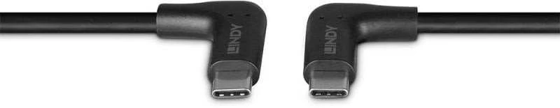 USB Kabelis - LINDY USB 3.2 Type C Laidas, M/M, 10Gbps, 60W PD, 2 x 90° kampas, 1.5 m, Juodas