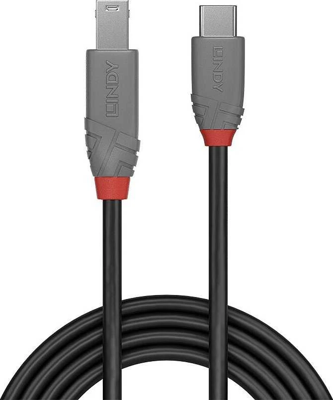 USB Kabelis - LINDY Anthra Line USB 3.2 Type C į B Laidas, M/M, 5Gbps, 2 m, Juodas