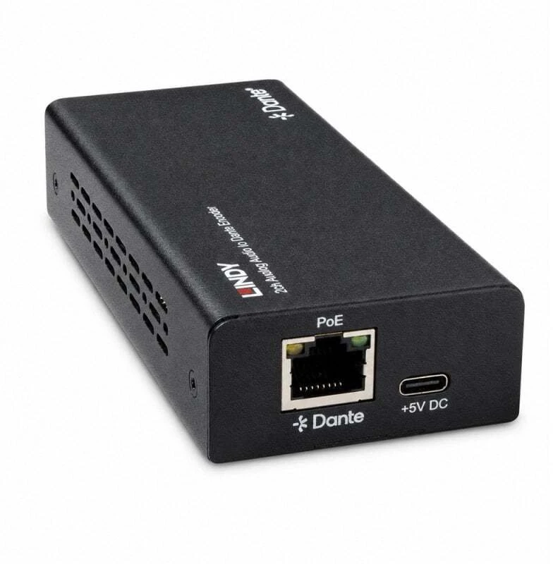 Garso Kodavimo Įrenginys - Lindy 2ch Analoginis Garso į Dante® Kodavimo Įrenginys, 96kHz, RJ45 Išėjimas, Juodas