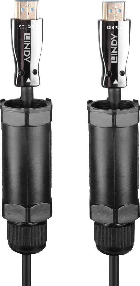 HDMI Laidas - LINDY Armuotas Šviesolaidinis Hibridinis HDMI 8K60 Laidas, 30 m, Juodas