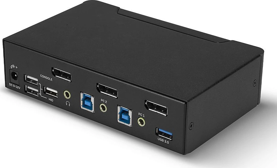 KVM Jungiklis - LINDY 2 Prievadų DisplayPort 1.4, USB 3.0 ir Garso KVM Jungiklis, 7680x4320@60Hz, Juodas