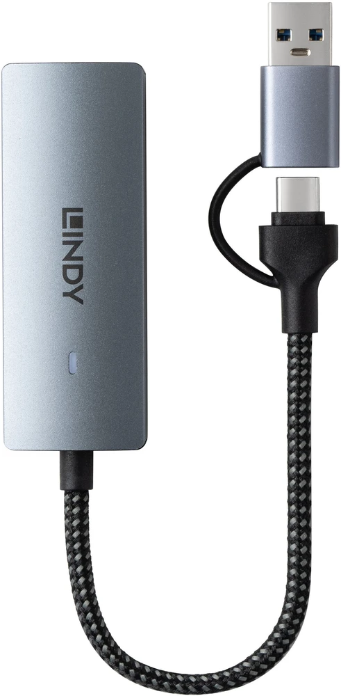 Tinklo Adapteris - LINDY USB 3.2 Gen 1 į 5G Ethernet Konverteris, 5Gbps, USB tipo A/C, Pilkas