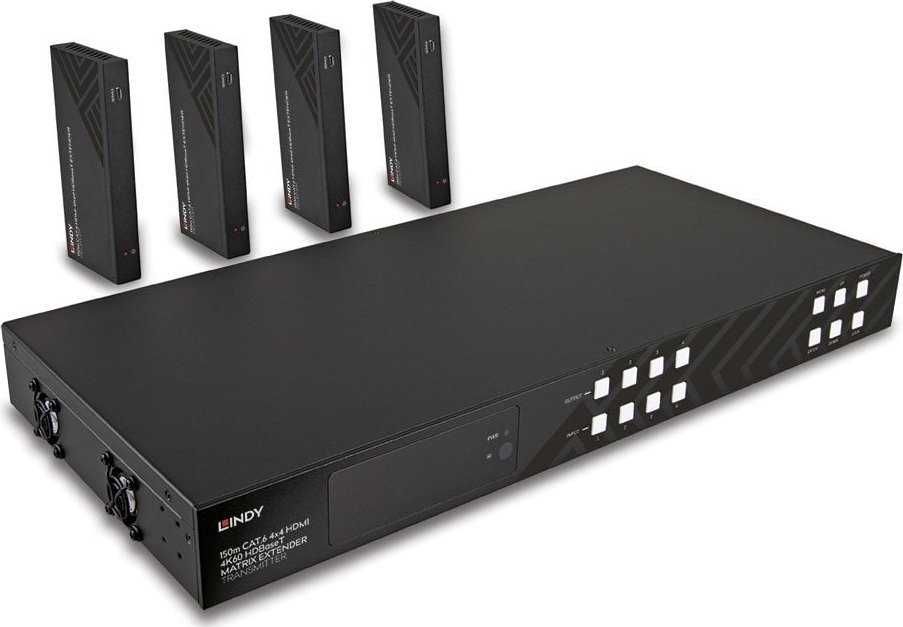 AV Ilgintuvas - LINDY Cat.6 HDMI 4K60 HDBaseT Matrix su 4 Imtuvais 150 m