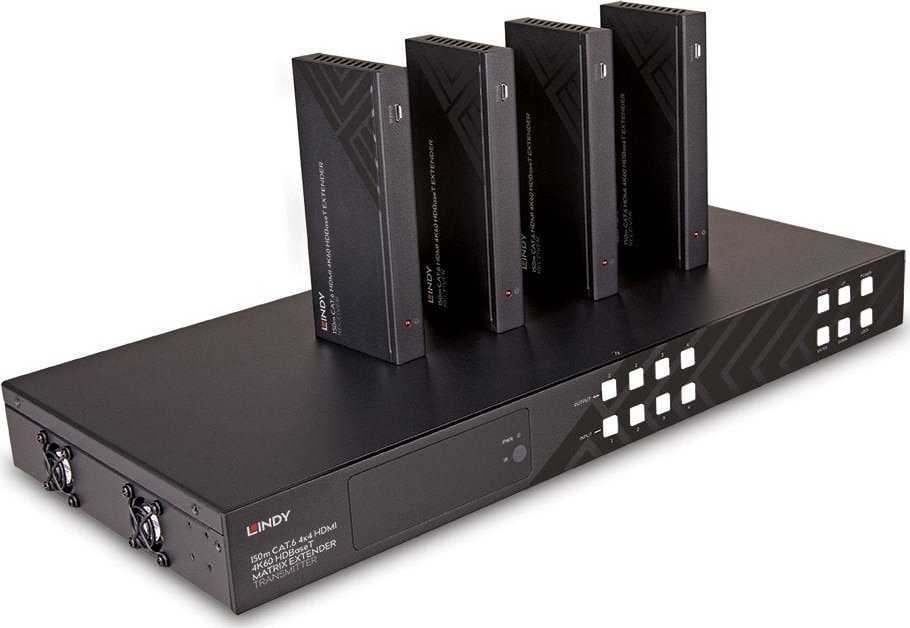 AV Ilgintuvas - LINDY Cat.6 HDMI 4K60 HDBaseT Matrix su 4 Imtuvais 150 m