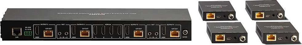 AV Matrix Prailginimas - LINDY Cat.6 4x4 HDMI 4K60 ir IR Matricos Prailginimas, 70 m, Juodas