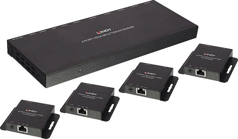 HDMI Skirstytuvas Ilgintuvas - LINDY Cat.6 4 Prievadų HDMI 4K30 ir IR Ilgintuvas 3840x2160@30Hz 70 m