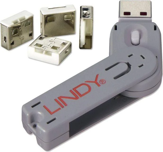 USB Priedas - LINDY USB A Prievado Blokatorius 4 vnt., Raktas, Baltas
