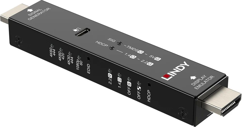 HDMI Signal Generator & Ekranas Emulator - Lindy HDMI 4K60 Signalo Generatorius ir Ekrano Emuliatorius 3840x2160@60Hz Metalinis Korpusas Juodas