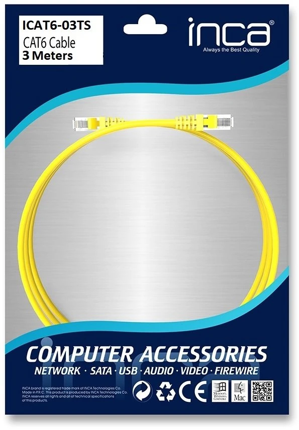 Inca Patchcord, Cat 6, UTP, geltona, 3m (ICAT6-03TS)