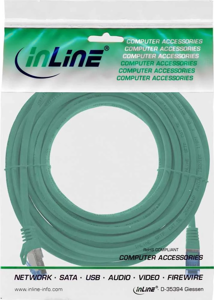 Lindy InLine® tinklo kabelis, Cat.6A, S/FTP, TPE (LSZH), CCA, žalias, 7,5 m