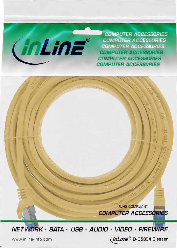Lindy InLine® tinklo kabelis, Cat.6A, S/FTP, TPE (LSZH), CCA, geltonas, 5 m