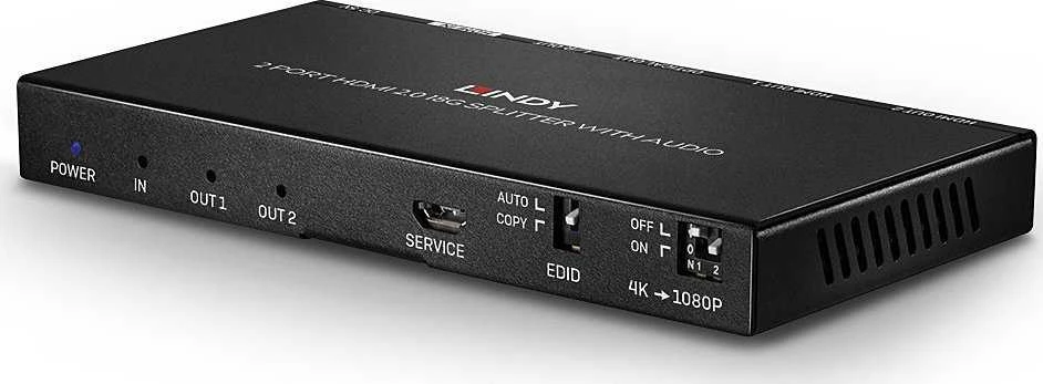 HDMI Skirstytuvas - LINDY 2 Prievadų HDMI Skirstytuvas 18G 4096x2160@60Hz Garso Išgavimas ir Sumažinimas