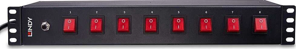 Maitinimo Blokas - LINDY 1.5U 8 Schuko lizdai, PDU, 3500W, 250VAC, 16A, Horizontalus Stovas, Juodas
