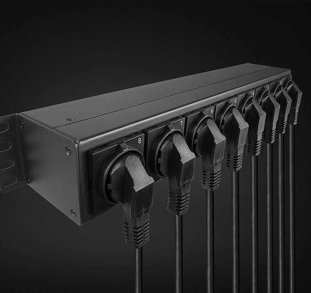 Maitinimo Blokas - LINDY 1.5U 8 Schuko lizdai, PDU, 3500W, 250VAC, 16A, Horizontalus Stovas, Juodas