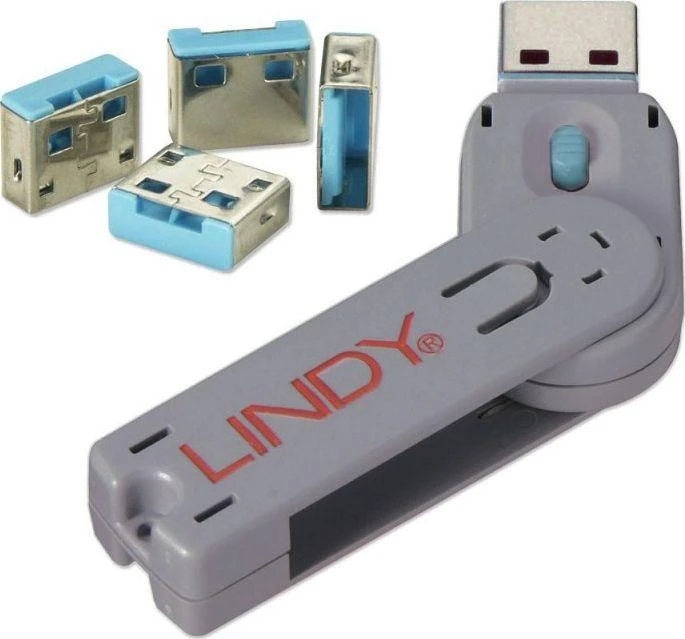 USB Prievado Blokatorius - LINDY USB Type A Prievado Blokatorius, 4 vnt. Mėlynas, su Raktu