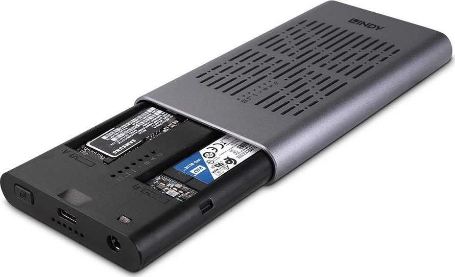 M.2 SSD Korpusas - LINDY SSD Dėklas USB 3.2 Gen 2x2 Dual SSD Klonavimo 20Gbps Palaikymas 42/60/80mm