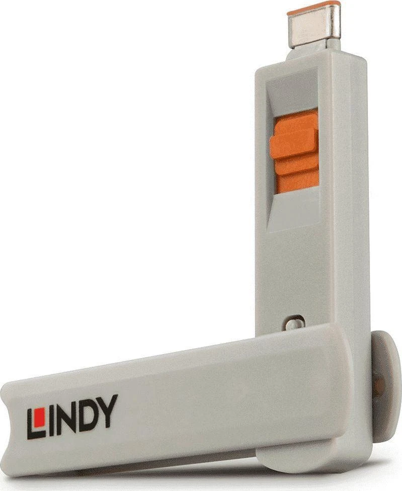 USB Priedas - LINDY USB C Prievado Blokatorių Rinkinys, 4 vnt + raktas, ABS, Oranžinis