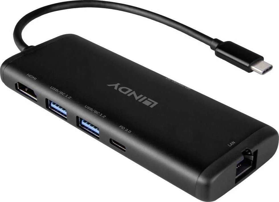 Nešiojamojo Kompiuterio Dokavimo Stotis - LINDY DST-Mini, USB-C Nešiojamojo Kompiuterio Mini Dokavimo Stotis, 4K Palaikymas, 100W Perėjimo Įkrovimas 4K HDMI®, PD 3.0 100W, Gigabit Ethernet, MicroSD ir SD, Juoda