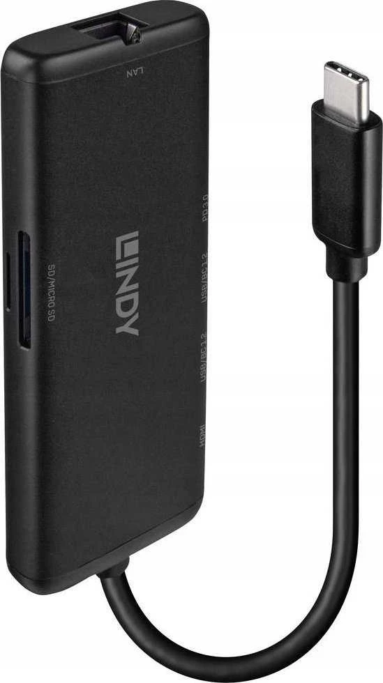 Nešiojamojo Kompiuterio Dokavimo Stotis - LINDY DST-Mini, USB-C Nešiojamojo Kompiuterio Mini Dokavimo Stotis, 4K Palaikymas, 100W Perėjimo Įkrovimas 4K HDMI®, PD 3.0 100W, Gigabit Ethernet, MicroSD ir SD, Juoda