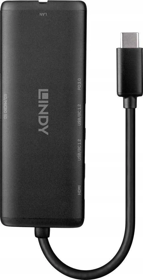 Nešiojamojo Kompiuterio Dokavimo Stotis - LINDY DST-Mini, USB-C Nešiojamojo Kompiuterio Mini Dokavimo Stotis, 4K Palaikymas, 100W Perėjimo Įkrovimas 4K HDMI®, PD 3.0 100W, Gigabit Ethernet, MicroSD ir SD, Juoda