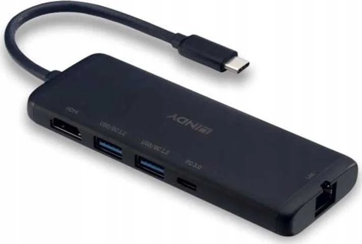 Nešiojamojo Kompiuterio Dokavimo Stotis - LINDY DST-Mini, USB-C Nešiojamojo Kompiuterio Mini Dokavimo Stotis, 4K Palaikymas, 100W Perėjimo Įkrovimas 4K HDMI®, PD 3.0 100W, Gigabit Ethernet, MicroSD ir SD, Juoda