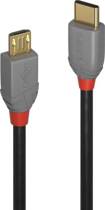 USB Kabelis - LINDY Anthra Line USB 2.0 Type C į Micro-B Laidas, M/M, 480Mbps, 2 m, Juodas