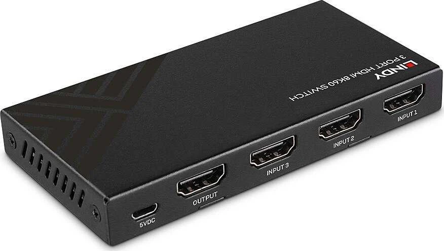 HDMI Jungiklis - LINDY 3 Prievadų HDMI 8K60 Jungiklis 8K60 7680x4320 HDMI 2.1 Nuotolinio Valdymo Pultas