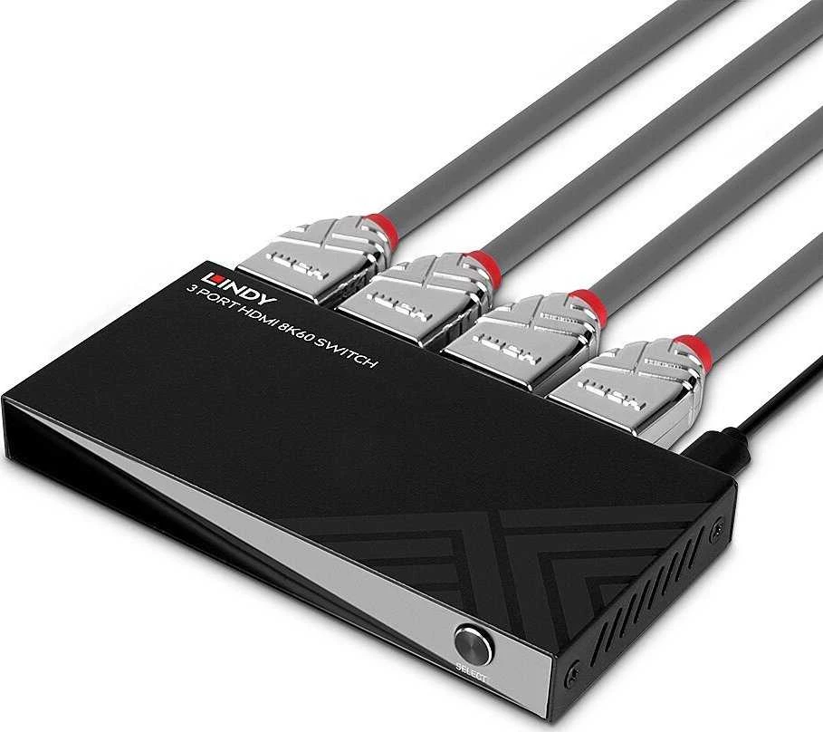 HDMI Jungiklis - LINDY 3 Prievadų HDMI 8K60 Jungiklis 8K60 7680x4320 HDMI 2.1 Nuotolinio Valdymo Pultas