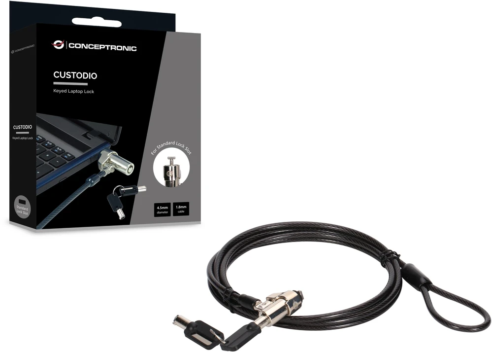 Linka zabezpieczająca Conceptronic NBT Notebook Zamek na klucz Standard 1.80m (CUSTODIO02BSM)