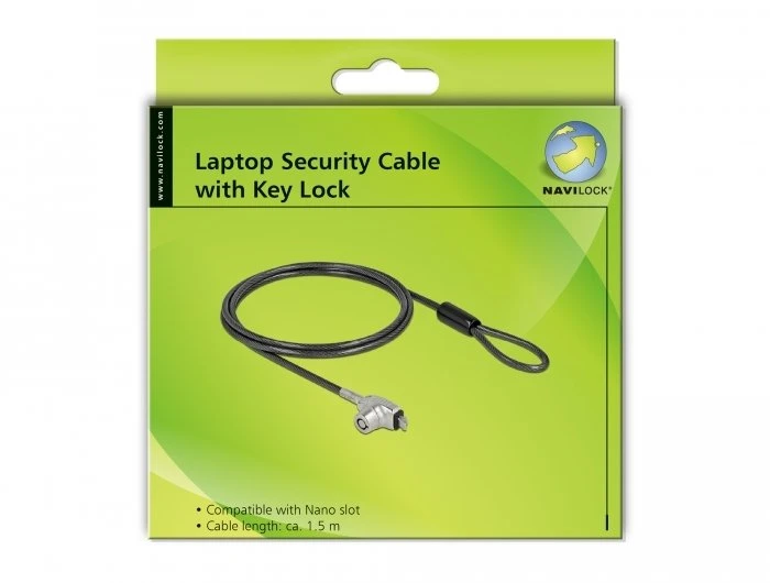 Delock Navilock 20691, 1,5 m, raktas, plienas, juodas, sidabrinis