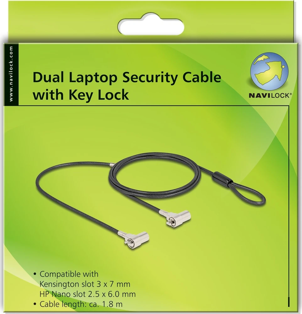 Linka zabezpieczająca Navilock Navilock Dual Notebook Sicherungskabel 2 Kesnington Slots
