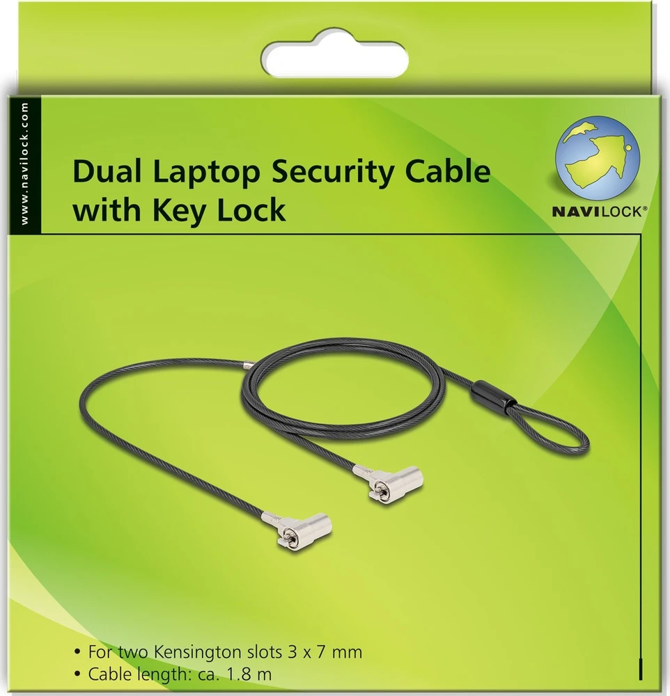 Linka zabezpieczająca Navilock Navilock Dual Notebook Sicherungskabel 2 Kesnington Slots