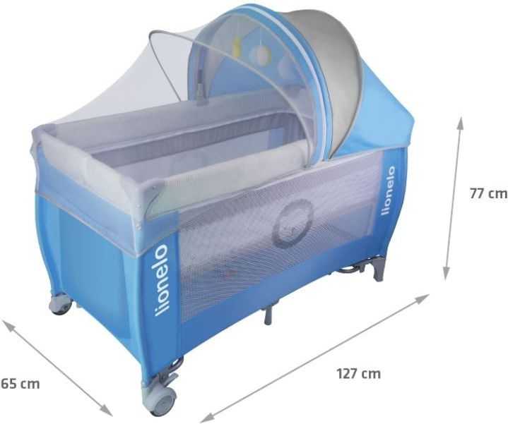 Kelioninė lovytė-maniežas su vystymo stalu iki 15 kg Lionelo Sven Plus Turquoise/Pilkas