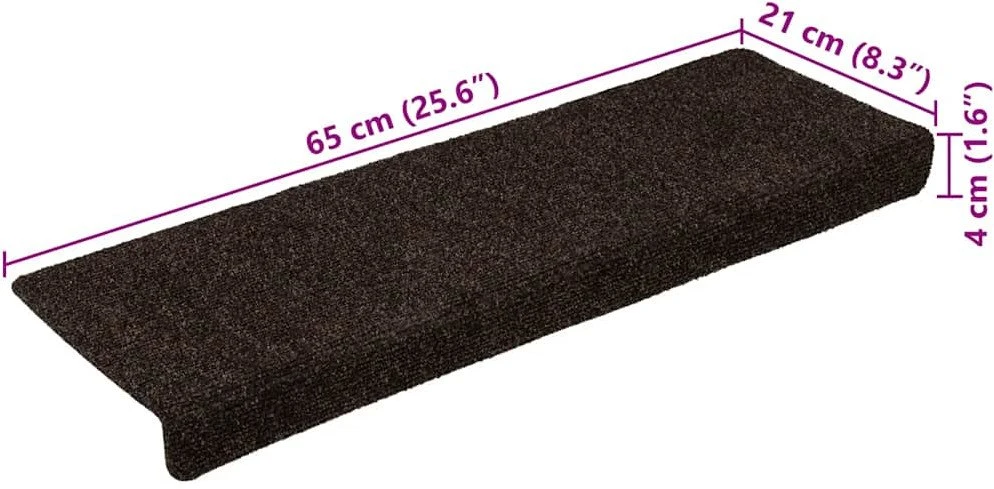 Laiptų kilimėliai, lipnūs, 30 vnt., 65x21x4 cm, rudi, stačiakampiai kraštai