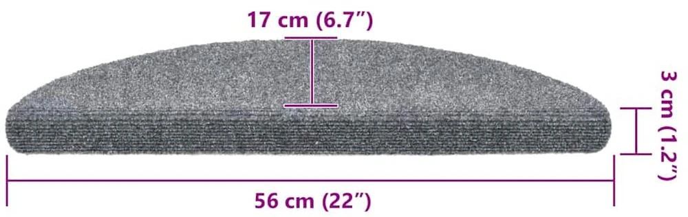 Laiptų kilimėliai, lipnūs, 30 vnt., 56x17x3 cm, šviesiai pilki, pusapvaliai