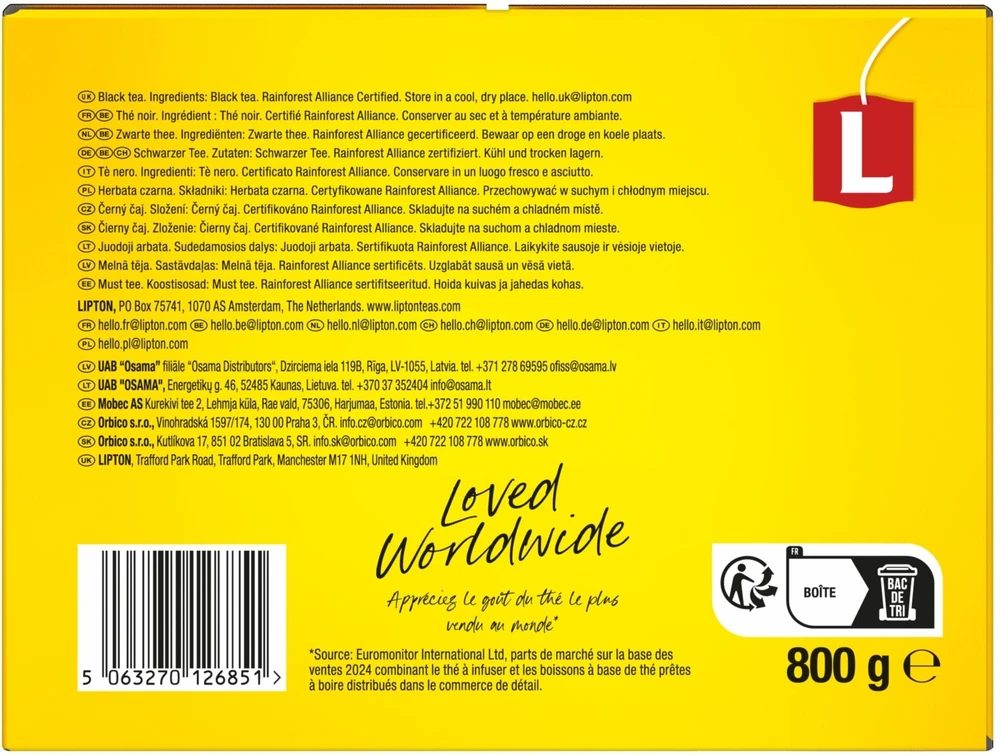 Lipton Arbata LIPTON juoda, Geltona Label, 400 pakelių