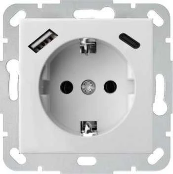 Liregus Kištukinis lizdas EPSILON, SCHUKO lizdas ir USB A+C įkroviklis 17W, be rėmelio, baltas