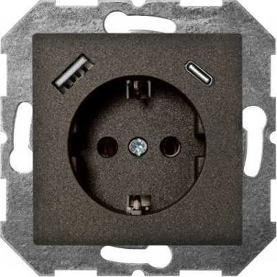 Liregus Kištukinis lizdas EPSILON, SCHUKO lizdas ir USB A+C įkroviklis 17W, be rėmelio, antracito sp.