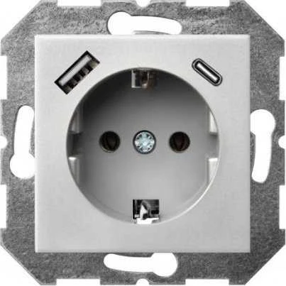 Liregus Kištukinis lizdas EPSILON, SCHUKO lizdas ir USB A+C įkroviklis 17W, be rėmelio, metalo sp.