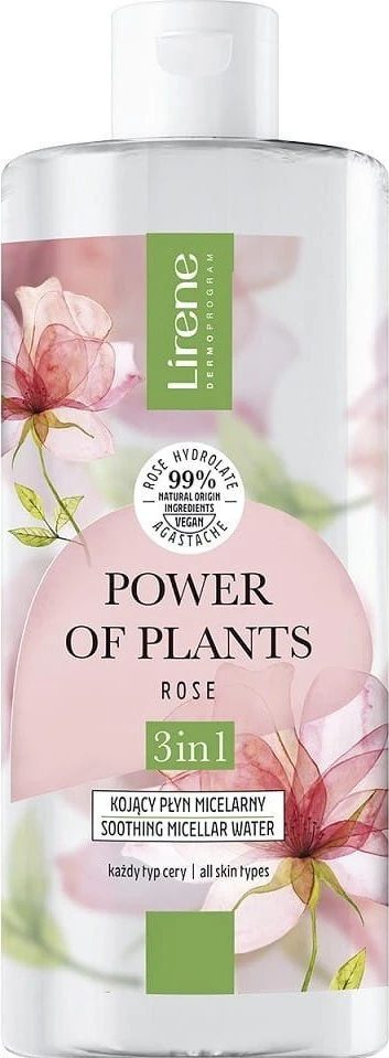 Lirene Power of Plants raminantis micelinis skystis 3in1 rožė 400ml
