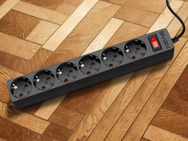 SVEN SF-06E viršįtampių apsaugos juosta 1,8 m, (6 lizdai) juoda