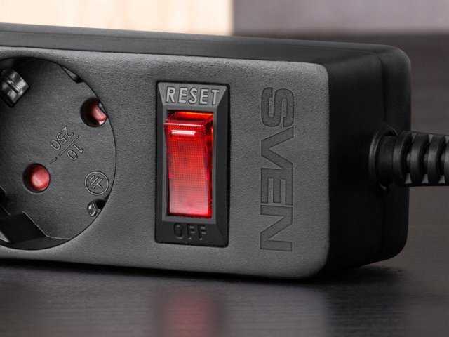 SVEN SF-06E viršįtampių apsaugos juosta 1,8 m, (6 lizdai) juoda