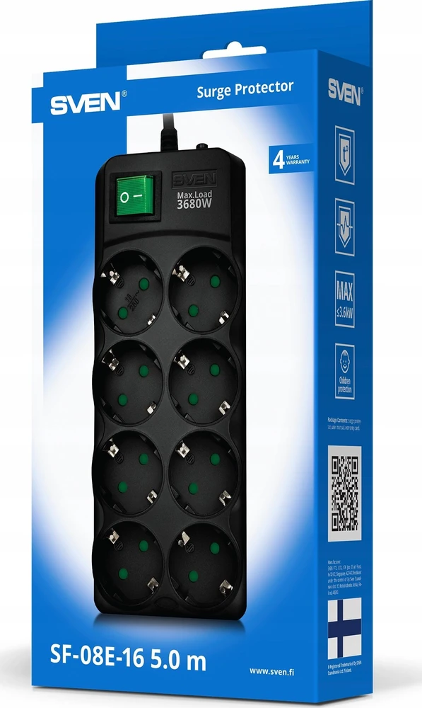 Listwa zasilająca Sven SF-08E-16 8 gniazd 1,8 m Juodas (SV-021603)