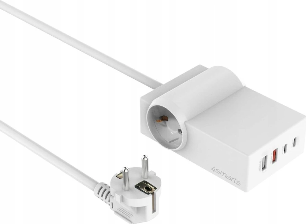 Listwa zasilająca 4smarts Desk GaN 6w1 65W USB-C/A/AC 2 gniazda jungiama į tinklą 1,5 m Baltas (540559)