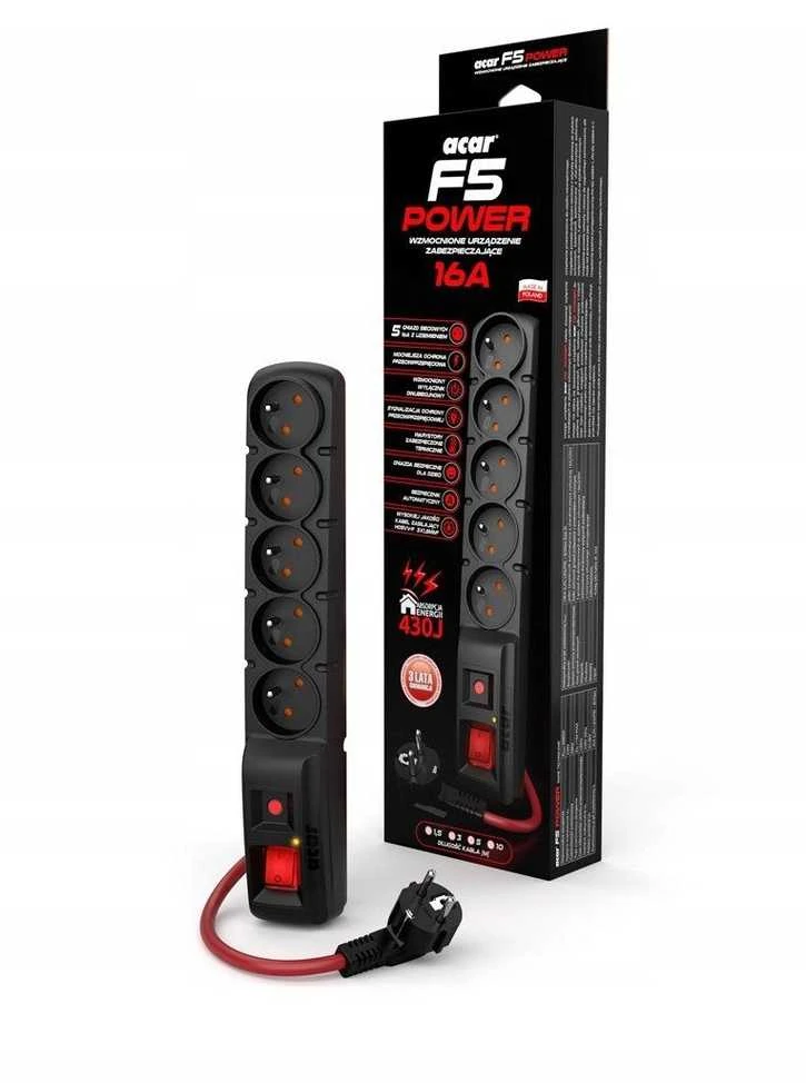 Acar F5 Power strip 16A (1,5m; juodas)