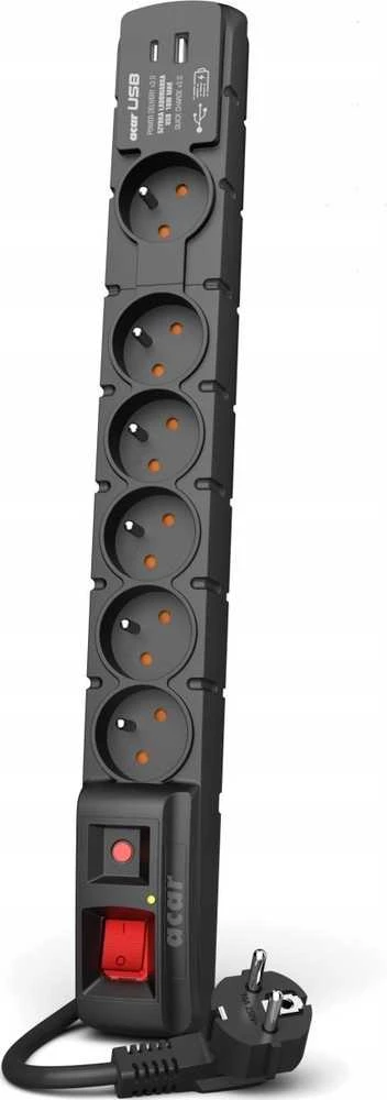 ACAR W2437 surge protector Juodas 6 AC outlet(s) 230 V 3m
