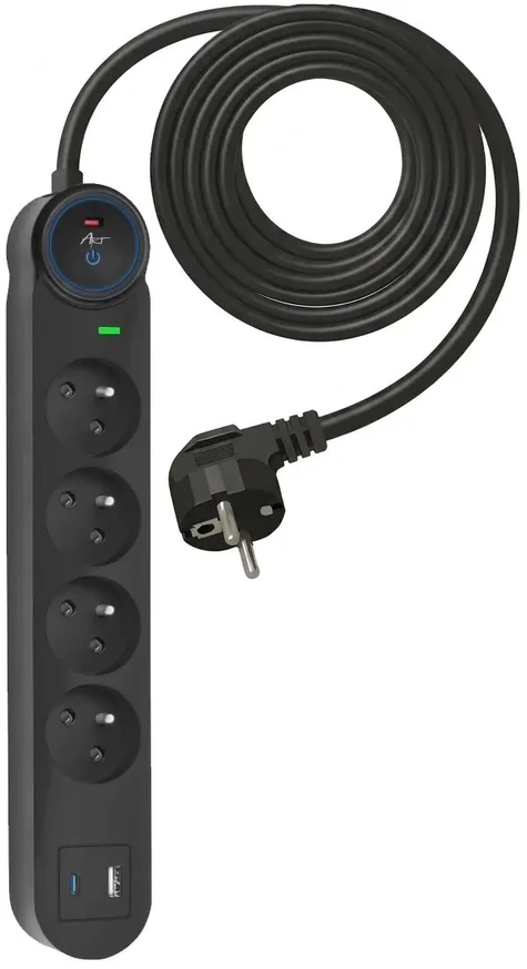 Prailgintuvas 4 lizdai + USB A + USB C Art FU915 3 m juodas