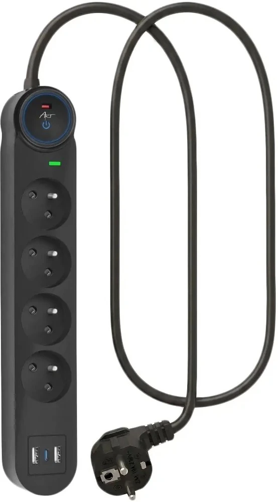 Extension cord 4 sockets + 2 x USB A + USB C Art FU810 1,5 m juodas