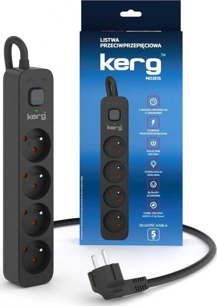 KERG maitinimo juosta su automatiniu jungikliu-4 lizdai 16A 5m